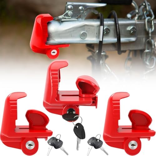 Trailer Hitch Lock 3 Pack-Keyed Alike for 1-7/8", 2", 2-5/16" Couplers, Red
