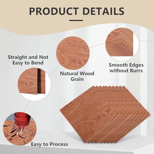 10 Pack Rosewood Plywood Sheets, 16.5"x11.7"x1/8" Unfinished Wood Blanks, Ideal for Laser Cutting, Engraving, DIY Crafts, Wood Burning, Sign Making & Home Decor