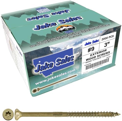 Jake Sales #9 x 3 Bronze Coated Multipurpose Wood Screw Torx/Star Drive Flat Head (Full Box ~2,000 Screws) Exterior Coated - ACQ Compatible Wood Screws