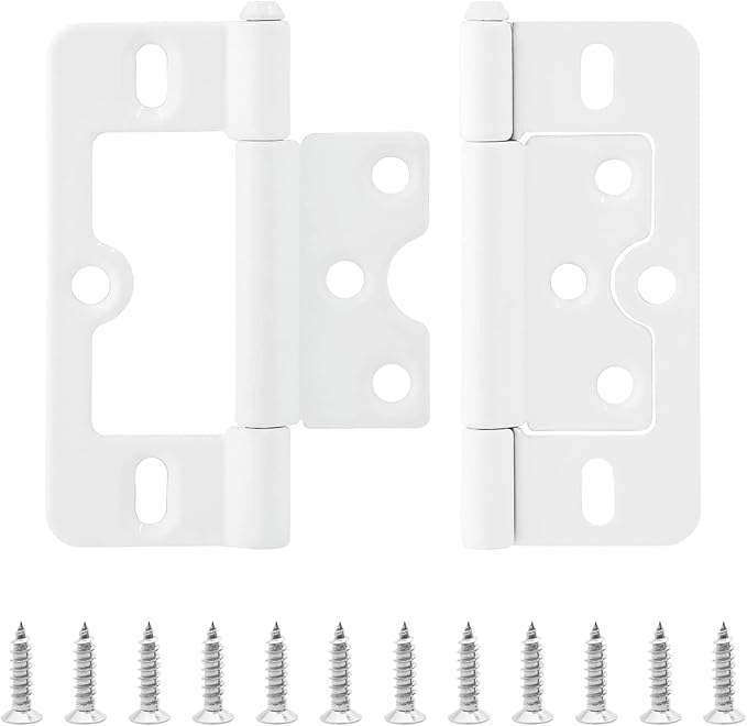 2PCS Non-Mortise Hinges 3 inch White Door Hinges with Mounting Screws, Chest Hinges Heavy Duty Bifold Door Hinges Iron Cabinet Hinges, Precision Butt Hinge for Furniture Windows Cupboard