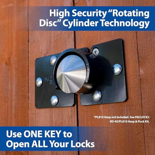 PACLOCK's 9-Series Patented Cone Puck w/Tapped Holes, High Security Rotating Disc, Manufacturer-Controlled Key Assigning, Exclusive Key Number, Keyed Differently w/ 1 Key, Blue