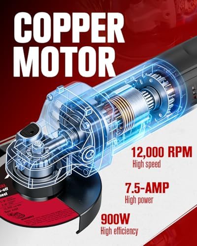 AVID POWER Angle Grinder, 7.5-Amp 4-1/2 inch Electric Grinder Power Tools with Grinding and Cutting Wheels, Flap Disc and Auxiliary Handle for Cutting, Grinding, Polishing and Rust Removal - Red