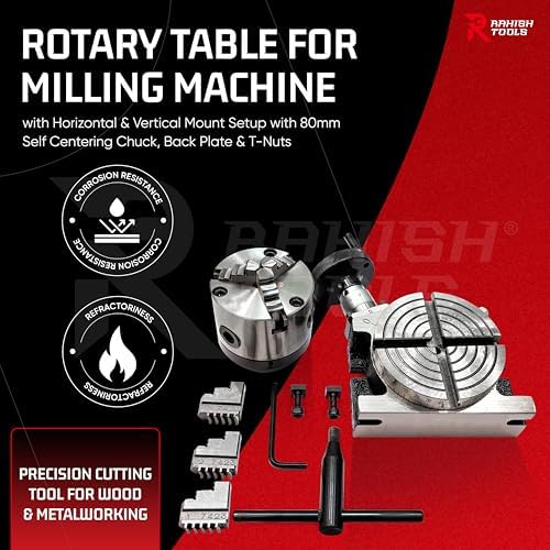 Rotary Table Cutting Tool with 80mm Self Centering Chuck & T-Nuts, 4"