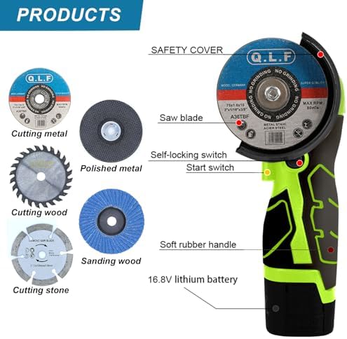 ZFULVO Cordless Angle Grinder Kit 19500RPM Mini Electric Metal Grinding