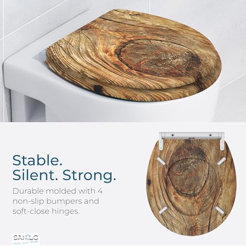 Sanilo Wooden Toilet Seat with Quick Release & Soft Close [ROUND] - Decorative & Slow Close Molded Wood Seat - With One Click for Easy Installation & Cleaning - With Adjustable Fit (Rustic)