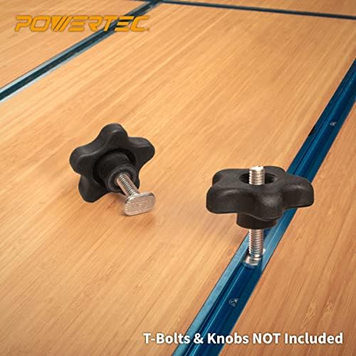 POWERTEC 72159 24 Inch Double-Cut Profile Universal T-Track with Bi-Directional Short Stop Kit, 4pcs 24" T Tracks and 4pcs Stop Blocks for Woodworking Jigs and Fixtures, Sanding, and Routing