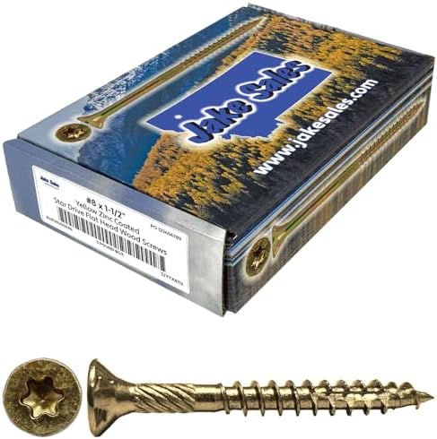 Jake Sales #8 x 1-1/2" Gold Star Wood Screw, T-20 Torx Drive, Flat Head - (5 Pound Box) ~990 Screw Count