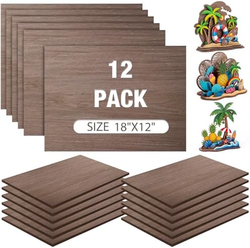 12 Pcs Walnut Color Wood Plywood Board for Laser Cutting, 18 x 12 Inch