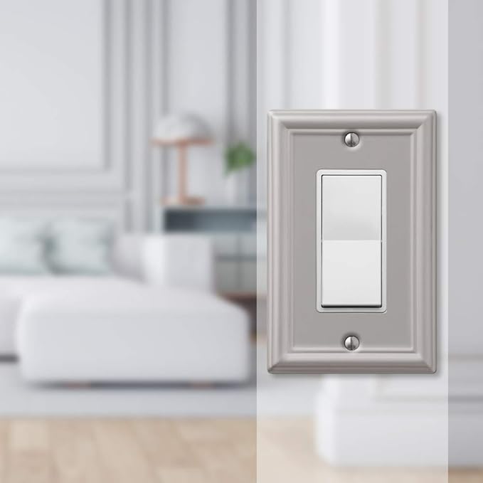 Amerelle 149RBN 1 Rocker Wall Plate, 1 Duplex Outlet, Brushed Nickel