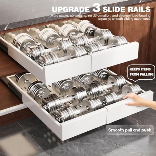 Seinloes Pull Out Cabinet Organizer,4-Side Expandable to Maximize Cabinet Space,Slide Out Drawers with 3 Rail Design,Roll Out Shelf with Raising Pad for Framed Cabinet,13"-21"W x 17"-24"D,White,4 Pack