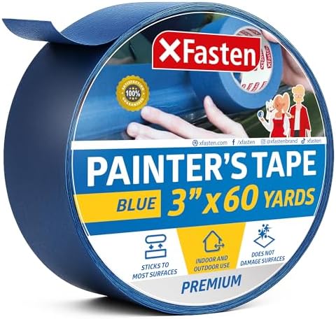 XFasten Professional Blue Painters Tape, Multi-Use, 3 Inches x 60 Yards Blue Tape - Sharp Edge Line Technology, Produces Sharp Lines | Residue-Free and Artisan Grade Wall Trim Tape