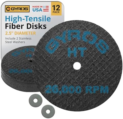GYROS Cut-Off Wheels for Rotary Tools – 2.5” High-Tensile Fiberglass Reinforced, 12-Pack | Great for Cutting Hardened/Unhardened Steel, Steel Alloys, Hard Bronze, Metal | Made in USA 11-32250/12