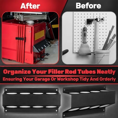 DoubleFill 5 Pcs Welding Rod Storage Set 4 Slot Tig Welding Filler Rod Holder with 4 Pcs 40 Inch Tungsten Electrode Storage Tubes Wall Mount Organizer Welder Tools Supplies(Red)