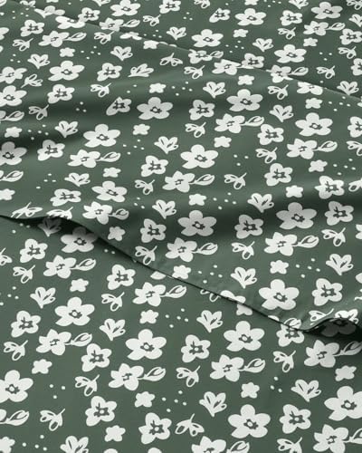 Twin XL 3 Piece Floral Sheet Set - Breathable & Cooling - Green Meadow