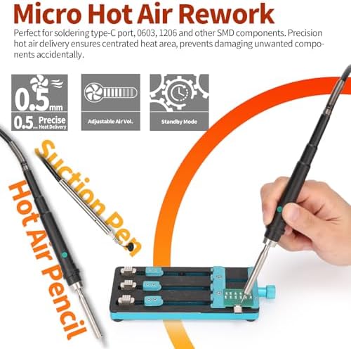YIHUA 948D V 5-IN-1 Micro Soldering Hot Air Rework Station with C210 Microsoldering Iron, Hot Tweezers Iron, Desoldering Tool, Hot Air Pencil, Suction Pen for BGA SMD Rework Under the Microscope