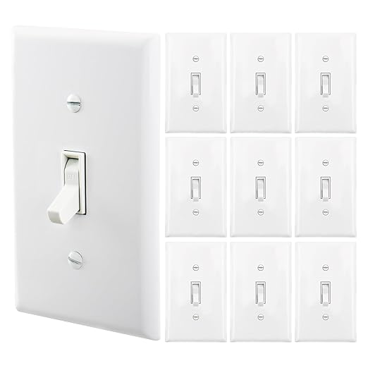 Baomain 10-Pack 15 Amp Toggle Light Switch with Wall Plate, Single Pole, Residential/Commercial Grade, On/Off Switch, Glossy White, UL Certified