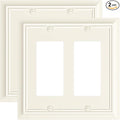 2-Pack Decorative Double Decorator Outlet Cover Plate, Light Almond Durable Natural Bamboo Fiber Wall Plates for Electrical Outlets, Receptacle, GFCI Outlet, Dimmer Switch, 2-Gang, Corrosion Resistant