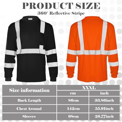Amylove 4 Pcs Long Sleeve High Visibility Safety Shirts,XXXL,4 Colors