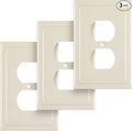 Henne Bery Modern Edge Decorative Wall Plate Switch Plate Outlet Cover, Durable Solid Zinc Alloy (Single Duplex 3PK, Light Almond)