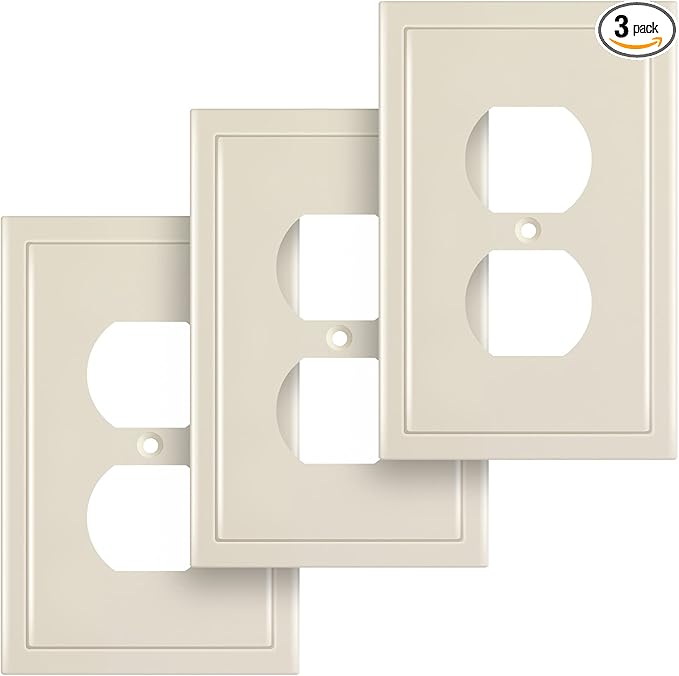 Henne Bery Modern Edge Decorative Wall Plate Switch Plate Outlet Cover, Durable Solid Zinc Alloy (Single Duplex 3PK, Light Almond)