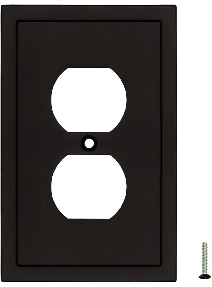 Henne Bery Modern Edge Decorative Wall Plate Switch Plate Outlet Cover, Durable Solid Zinc Alloy (Single Duplex 2PK, Matte Black)