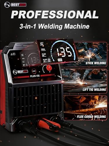 BESTMIG 135A MIG Welder - 3-in-1 Flux Core Welder, MIG/Lift TIG/Stick Welding Machine - Portable IGBT Inverter - 110V with Welding Helmets and Gloves (Red Black, MIG 135A Welder)