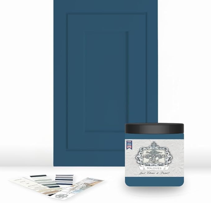 ALL-IN-ONE Paint by Heirloom Traditions, Maldives (Royal Blue), 8oz Sample - Durable cabinet and furniture paint. Built in primer and top coat, no sanding needed. Includes our 30 featured color card.