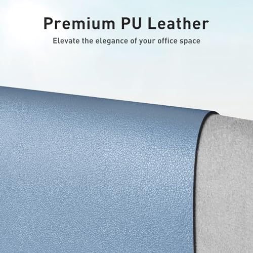 Aothia Leather Desk Pad Protector, Office Desk Mat, Large Mouse Pad, Non-Slip PU Leather Desk Blotter, Laptop Desk Pad, Waterproof Desk Writing Pad for Office and Home (48"x17", Denim Blue)