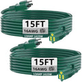 HUANCHAIN Indoor Outdoor Green Extension Cord 15 ft 2pcs Waterproof