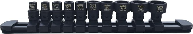 Astro Tools 78110 10-Piece 1/4" Drive Low Profile Nano Impact Sockets - SAE