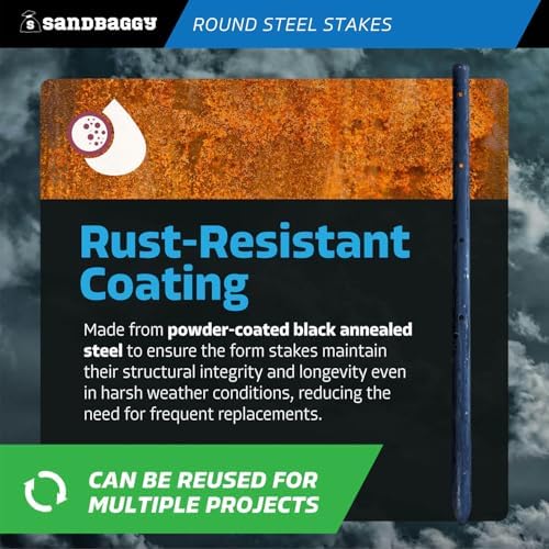 Sandbaggy 18 Inch Round Steel Concrete Form Stakes with Nail Holes, Heavy Duty Rust Resistant Form Pins for Concrete Forms, Slabs, Driveways, Sidewalks, Curbs & Footings, 20 Pack, 3/4 in x 18 in