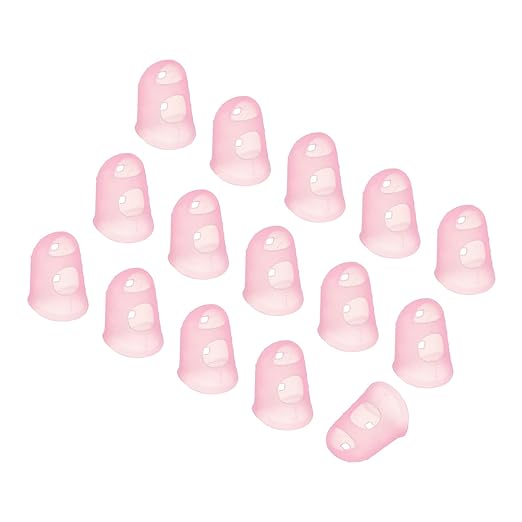 PATIKIL Finger Tip Covers Cots, Pink Silicone Finger Protectors Gloves Breathable Reusable Fingertip Caps with Air Holes for Dry Skin Finger Cracking, S, 15 Pcs