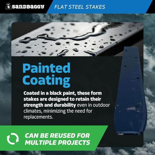 Sandbaggy 12" Flat Steel Stakes for Concrete Forms with Nail Holes - 1.5" Wide - Painted - Removable, Reusable, V Point End - Construction Grade Stakes (20, 12 inch)