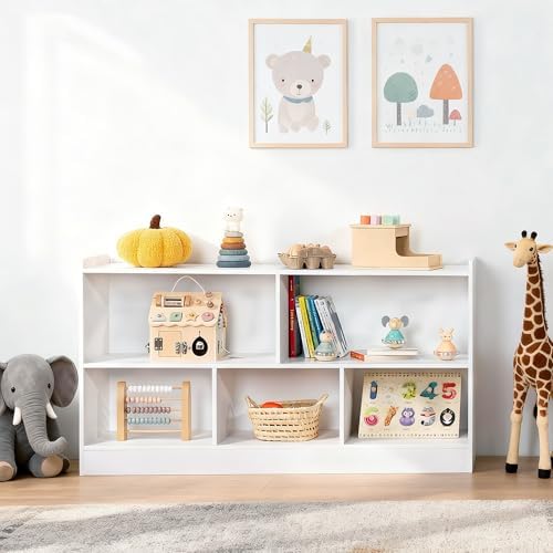 Leeshyah White Montessori Toy Shelf for Kids, 5-Section Storage Organizer