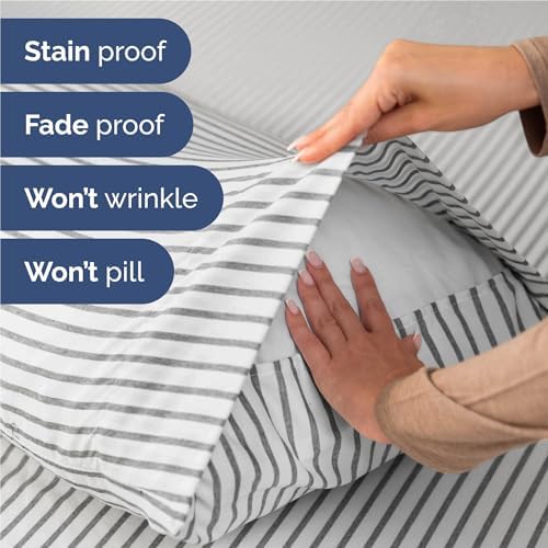 Full Size 4 Piece Sheet Set - Breathable & Cooling Sheets - Grey Stripes