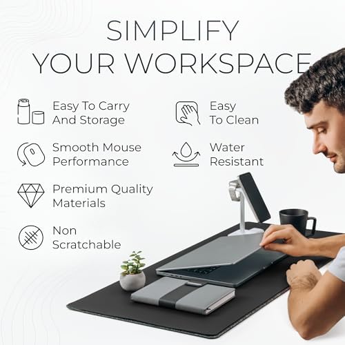 Nordik Felt and Leather Desk Mat - Dual Layer True Black 35 x 17 in