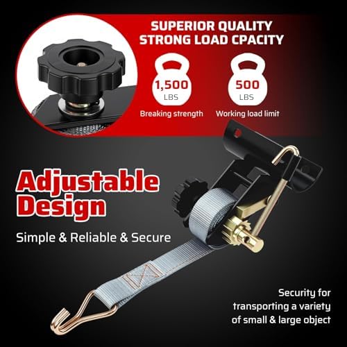 Rack Straps with J-Hook (2PK),1.5" x7.5' Ladder Rack Ratchet Straps, 2" Round Tube Mount, Perfect Ladder Rack Tie-Downs for Trailer Cargo Control