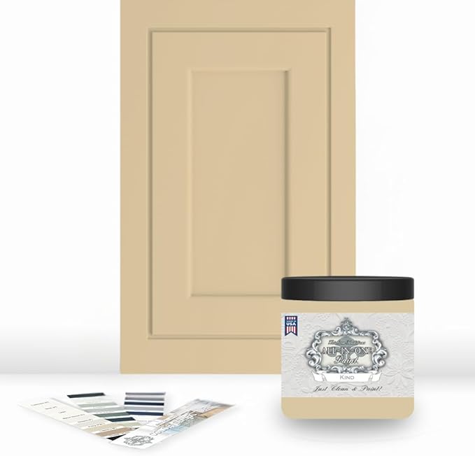 ALL-IN-ONE Paint by Heirloom Traditions, Kind (Buttery Yellow), 8oz Sample - Durable cabinet and furniture paint. Built in primer and top coat, no sanding needed. Includes our 30 featured color card.