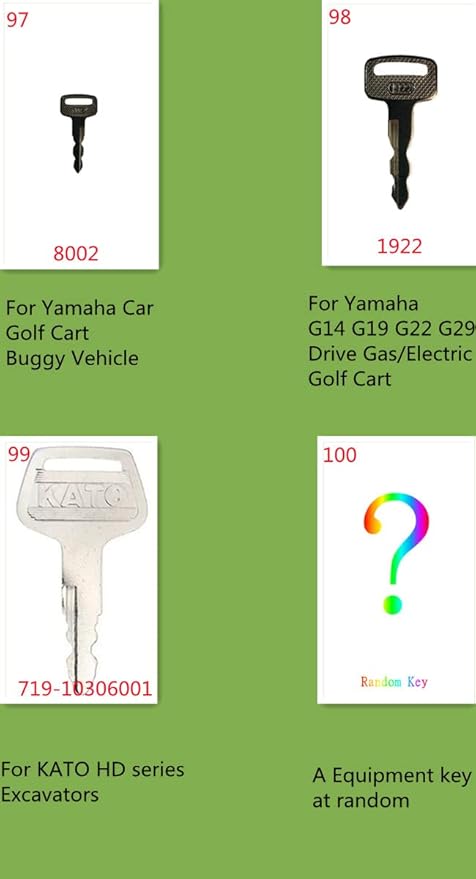 Equipment Key 100pcs Universal Key Set for Heavy Construction Excavator Loader Wheel Loader Tractor Forklift