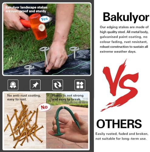 Bakulyor 50Pcs Circle Top Landscape Staples, 6 Inch Garden Stake 9 Gauge Galvanized Landscape Fabric Stakes, Heavy Duty Yard Ground Pins for Outdoor Gardening Weed Barrier Sod Fabric - Silver 6"