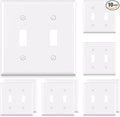 ELEGRP 2-Gang Toggle Switch Wall Plates, Standard Size 4.53" H x 4.57" L Unbreakable Thermoplastic Faceplate Cover for Toggle Dimmer Light Switches, UL Listed (10 Pack, Glossy White)