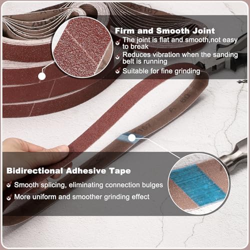 HARFINGTON 1-1/8 x 21 Inch Sanding Belts, 3 Pcs 80 Grits Aluminum Oxide