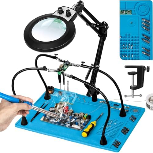 Helping Hands Soldering Station, 10X Magnifying Glass with Light
