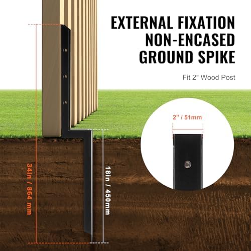 VEVOR Fence Post Anchor, 4 Pack Repair Kit Inner Diameter 2 x2 Inches Heavy Duty Steel Post Support Stakes, Anchor Ground Spike for Repair Tilted, Broken Wood Fence Post