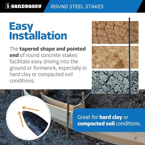 Sandbaggy 36" Round Steel Concrete Form Stakes with Nail Holes - Rust Resistant Coating - Removable, Reusable (50, 3/4 in X 36 in)