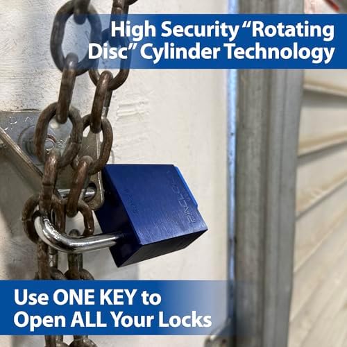 PACLOCK's 2-Series Padlock, High Security Rotating Disc, 5/16" Diameter Hard. Stainless Steel Shackle, 5" Tall, Exclusive Key Number, Keyed Differently w/ 1 Key, Silver