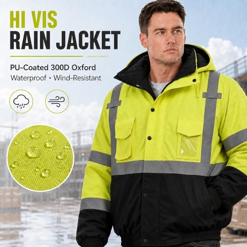 SKSAFETY Hi Vis Safety Bomber Jacket for Men, High Visibility Winter Coat