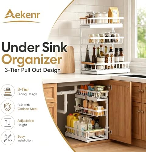 Under Sink Organizer and Storage for Bathroom and Kitchen - 1 Pack 3 Tier