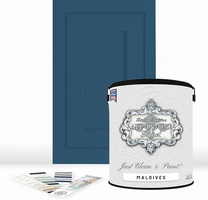 ALL-IN-ONE Paint by Heirloom Traditions, Maldives (Royal Blue), Gallon - Durable cabinet and furniture paint. Built in primer and top coat, no sanding needed. Includes our 30 featured color card.