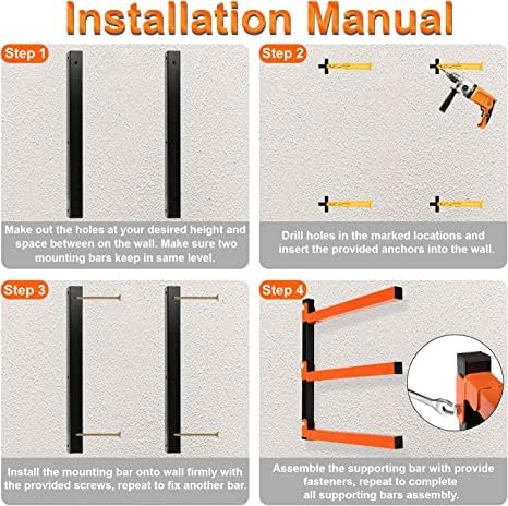 Thanaddo 3-Level Metal Storage Rack, Heavy Duty Wall Mount, 330 lb Capacity, for Lumber, Wood, Pipes, Garage, Workspace (2 Pack)